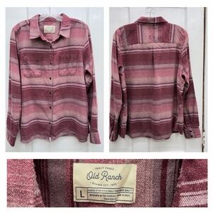 Old Ranch western flannel button down long sleeve shirt women's large maroon‎